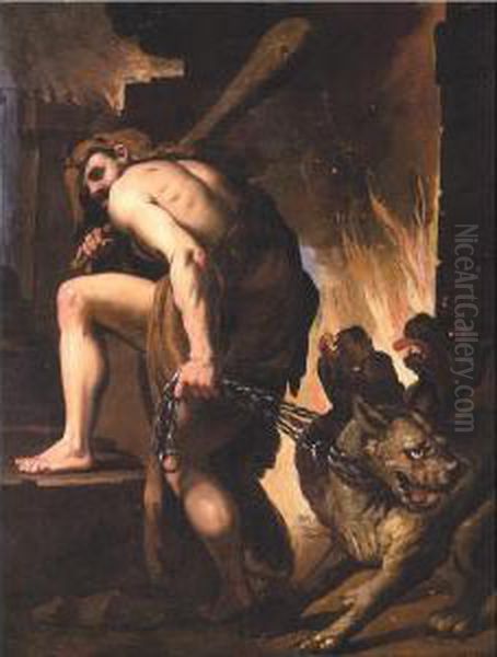 Hercules And Cerberus Oil Painting by Paolo Pagani Castello Valsolda