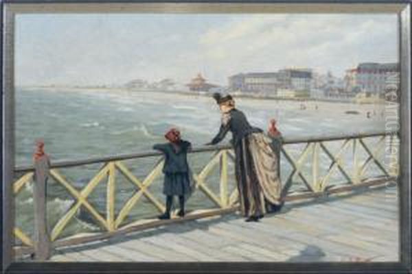 Boardwalk By The Sea Oil Painting by Edward A. Page