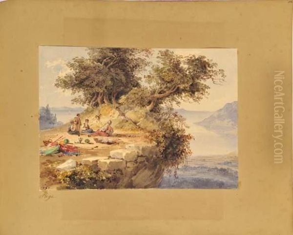 Orientaux Fumant La Pipe Sur Un Rocher Surplombant La Mer Oil Painting by Edward A. Page