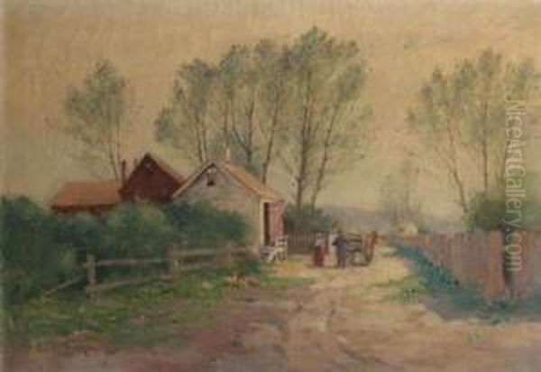 Country Scene With Farmhouse Oil Painting by Edward A. Page