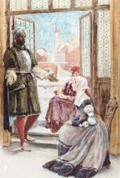 An Oriental Man Conversing With A Lady From Tales Ofshakespeare Oil Painting by Walter Stanley Paget