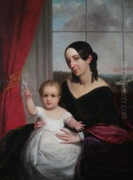 Portrait Of Mother And Child With Silver Rattle Oil Painting by William Page