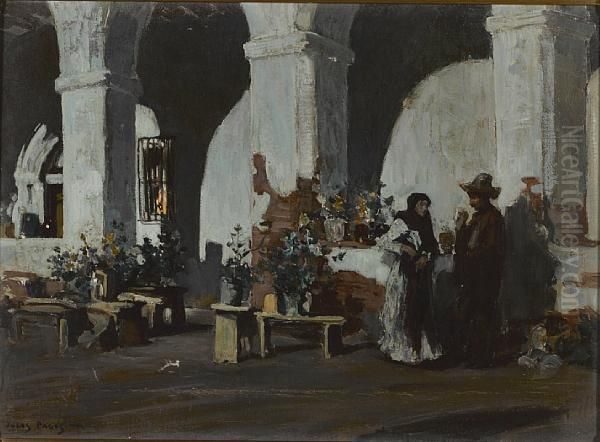 The Cloister, San Fernando Mission By Moonlight Oil Painting by Jules Eugene Pages