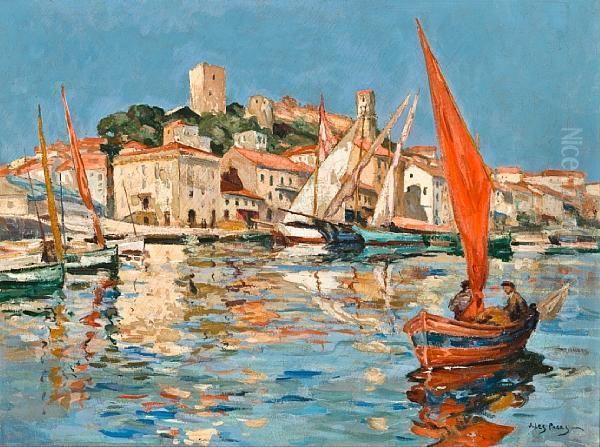 The Old Port Of Cannes Oil Painting by Jules Eugene Pages