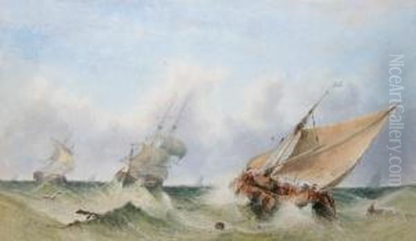 Ships Sailing In Rough Seas Oil Painting by Sidney Edward Paget