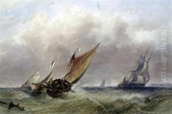 Dutch Fishing Boats And Other Shipping Off The Coast Oil Painting by Sidney Edward Paget