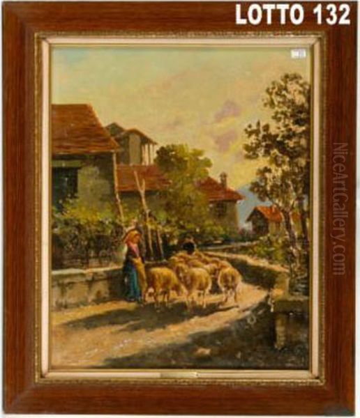 Paesaggio Con Pecore Oil Painting by Giovanni Pagliarini