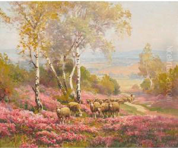 Sheep In A Flowering Meadow Oil Painting by Edouard Pail