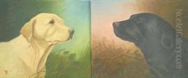 Pair Of Portraits Of Labradordogs Oil Painting by T.J. Pairpont