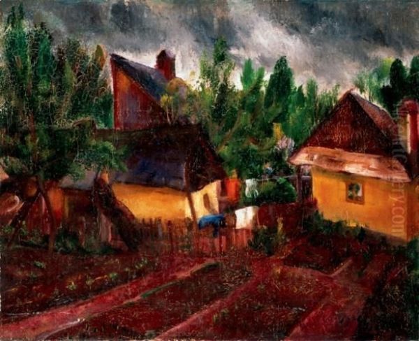 Gardens In Nagybanya Oil Painting by Jeno Paizs Goebel