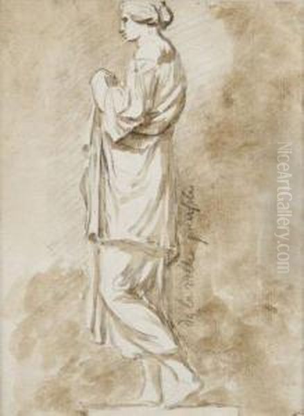 Etude De Figure Feminine Drapee Oil Painting by Jacques-Augustin Pajou