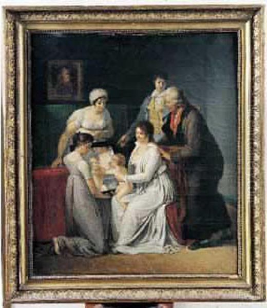 Portrait De La Famille Pajou Oil Painting by Jacques Augustin C. Pajou