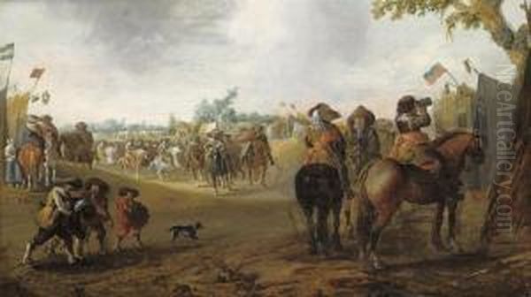 A Military Encampment With Cavalrymen Oil Painting by Palamedes Palamedesz. (Stevaerts, Stevens)