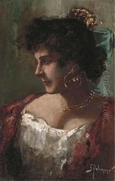 A Young Beauty; And Another Similar Oil Painting by S. Palamino