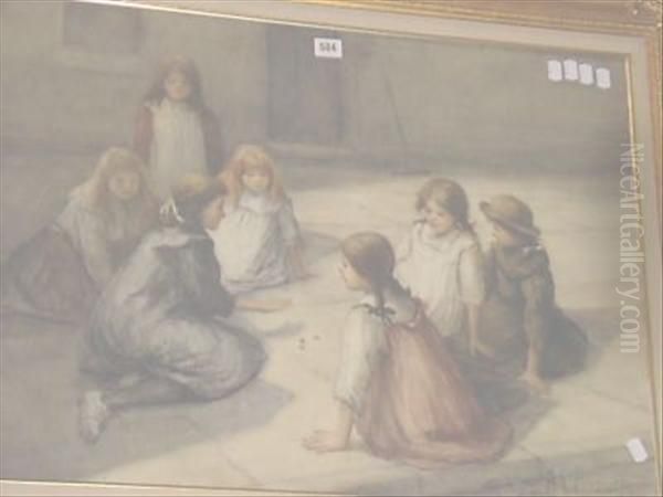 Children Playing Marbles Oil Painting by Mary Cox Palethorpe