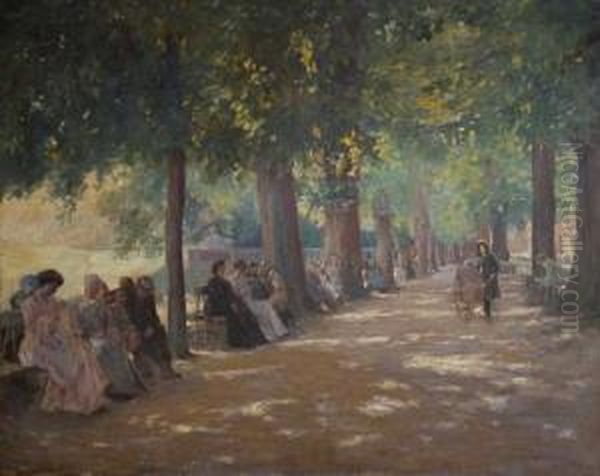 'the Promenade, Caudebec-en-caux Oil Painting by William Mainwaring Palin