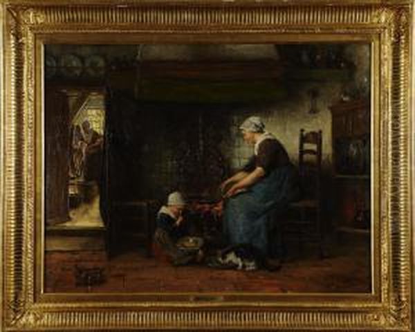 Interior Med Mor Ochbarn Oil Painting by Johannes Jacobus Paling