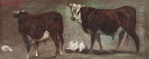 Vaches Et Poules Oil Painting by Giuseppe Palizzi