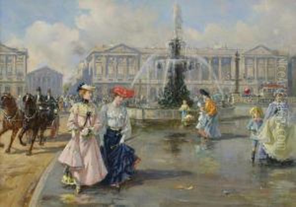 La Place De La Concorde Oil Painting by Joaquin Pallares Allustante