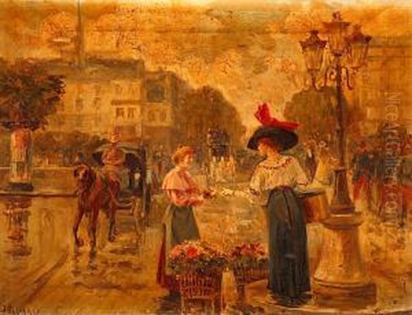 Vista De Paris Oil Painting by Joaquin Pallares Allustante