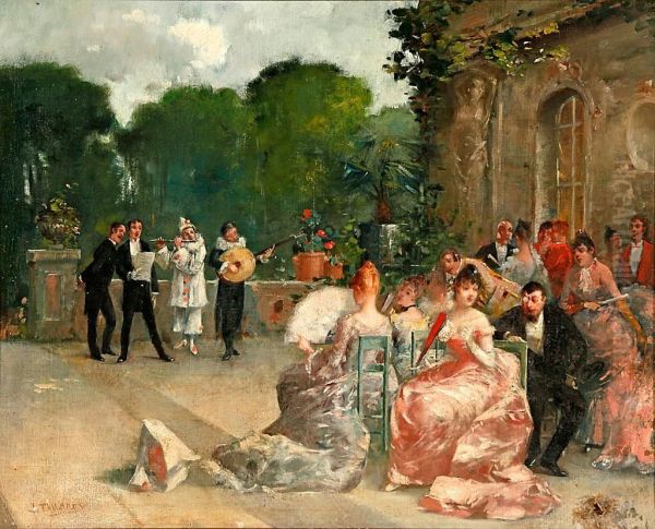 Concierto En El Jardin Oil Painting by Joaquin Pallares Allustante