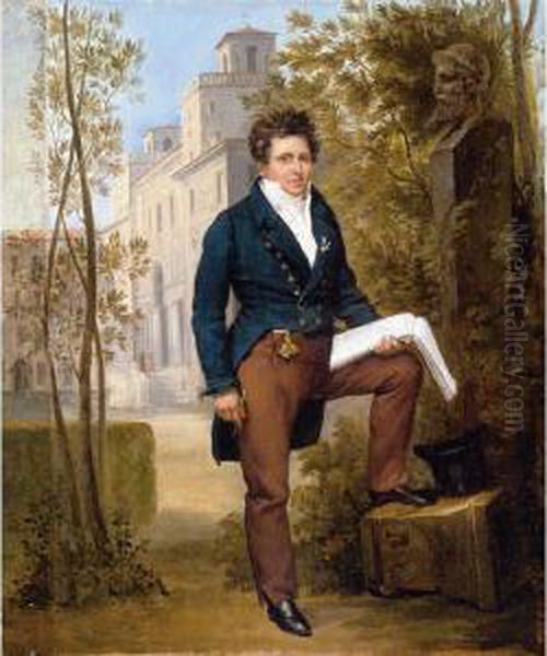 Portrait Of Nicolas-pierre Tiolier Standing In The Gardens At The Villa Medici Oil Painting by Louis-Vincent-Leon Palliere