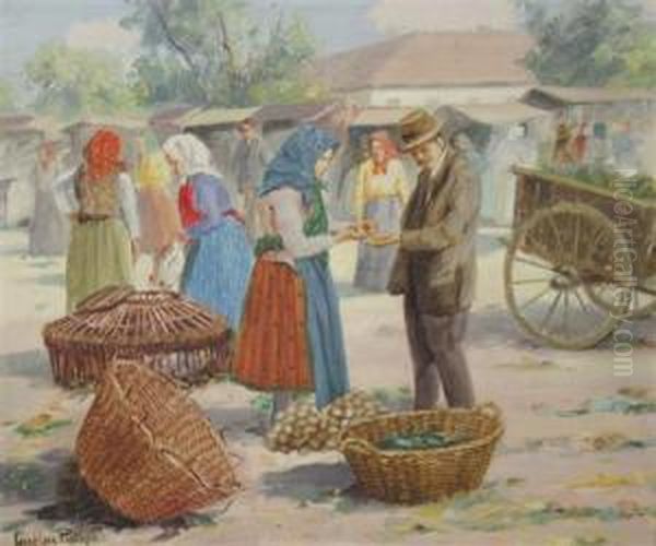 Market Scene Oil Painting by Carolus Pallya