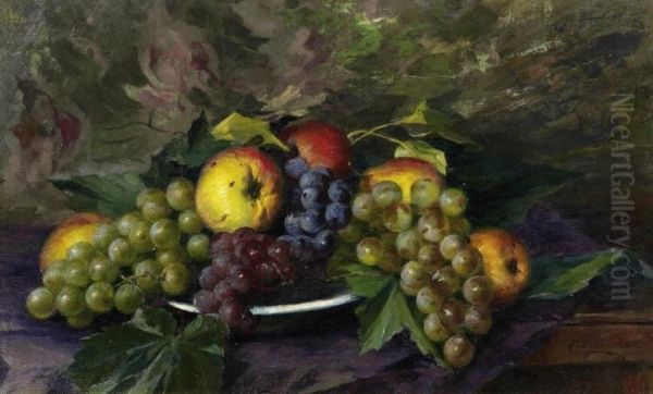 Fruit Still Life With Apples And Grapes Oil Painting by Celesztin Pallya