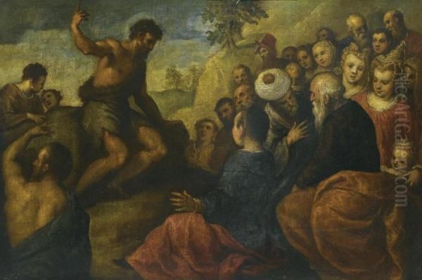 St John The Baptist Preaching Oil Painting by Acopo D'Antonio Negretti (see Palma Giovane)