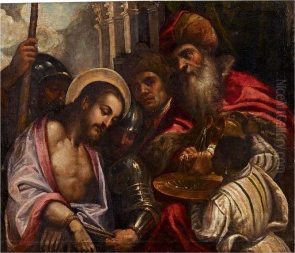 Christus Vor Pilatus Oil Painting by Acopo D'Antonio Negretti (see Palma Giovane)