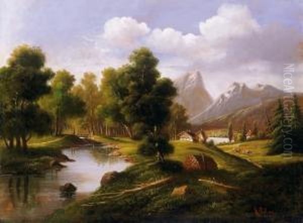 Landscape In The Alps Oil Painting by Augustin Palme