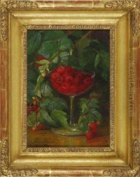 Still Life Of Raspberries In A Glass Oil Painting by Adelaide Palmer