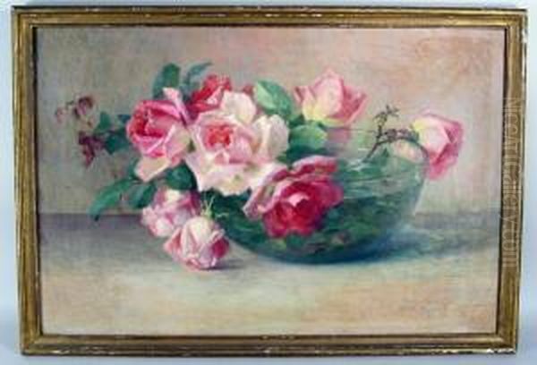 Roses Inbowl Oil Painting by Adelaide Palmer