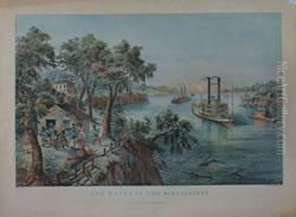 Low Water In The Mississippi And High Water In The Mississippi Oil Painting by Frances Flora /fanny Palmer