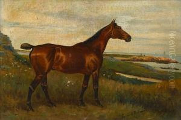 A Bay Hunter In A Landscape Oil Painting by James Lynwood Palmer