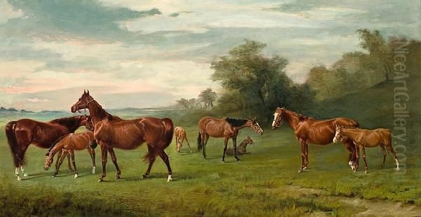 Mares And Foals At Lavington Oil Painting by James Lynwood Palmer