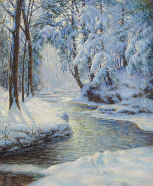 Stream In A Snowy Landscape Oil Painting by Walter Launt Palmer