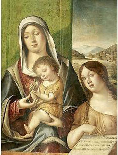 Madonna Con Il Bambino E Angelo Oil Painting by Marco Palmezzano