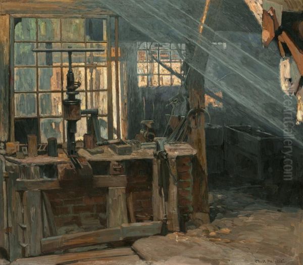 Die Holzwerkstatt Oil Painting by Charles Joh. Palmie