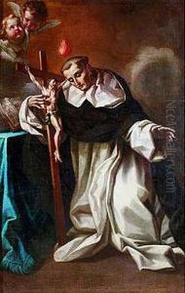 San Vicente Ferrer En Oracion Ante El Crucifijo Oil Painting by Agiselo Antonio Don Palomino De Castro Y Velasco