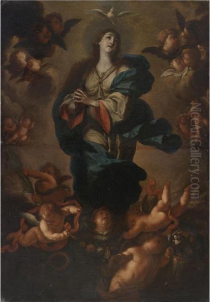 Immaculate Conception Oil Painting by Agiselo Antonio Don Palomino De Castro Y Velasco