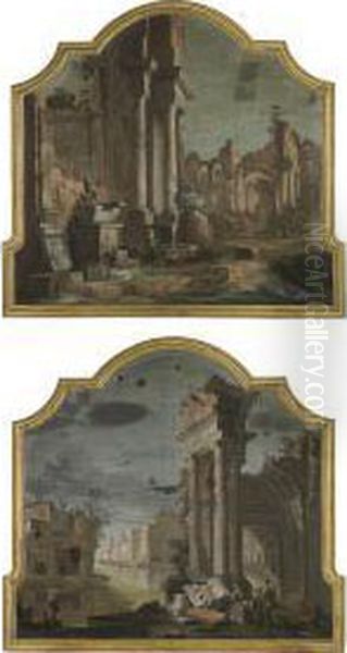 A Capriccio With Classical Ruins Oil Painting by Pietro Paltronieri Il Mirandolese