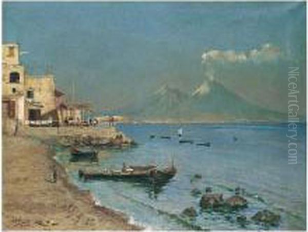 Veduta Del Vesuvio Da Mergellina, Napoli Oil Painting by Luigi Palumbo