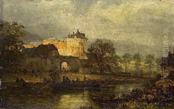 Flusslandschaft Mit Burg Oil Painting by H. Panckow