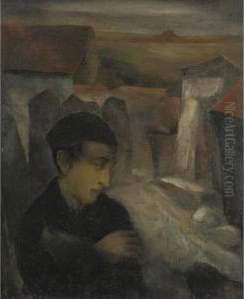 Young Man Outside The Village Oil Painting by Joszef, Josef Pandur