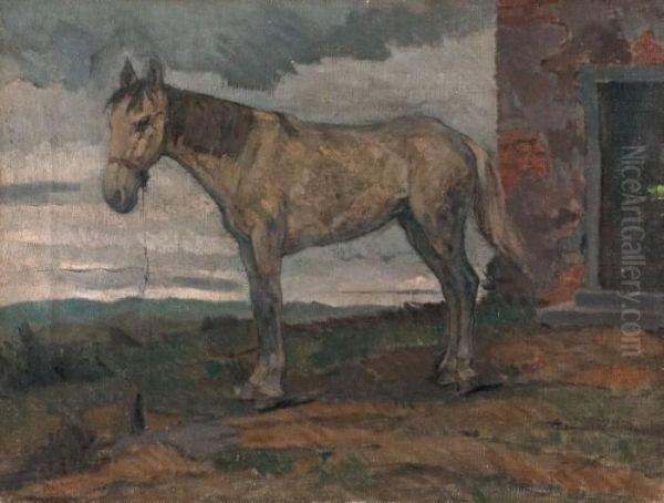 Cavallo Bianco Nel Paesaggio Oil Painting by Ruggero Panerai