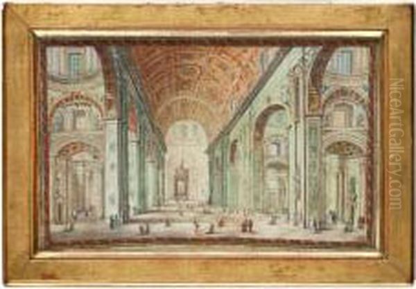 Interno Di San Pietro In Vaticano 
Porticato Di San Pietro In Vaticano Oil Painting by Francesco Panini