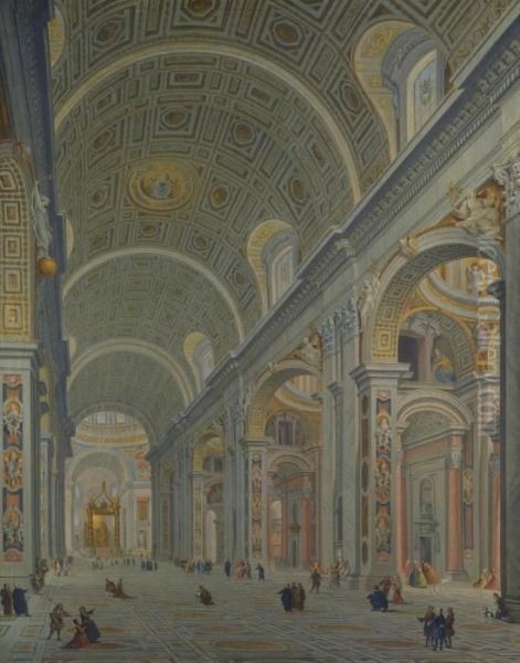 The Interior Of Saint Peter's, Rome Oil Painting by Giovanni Niccolo Servandoni