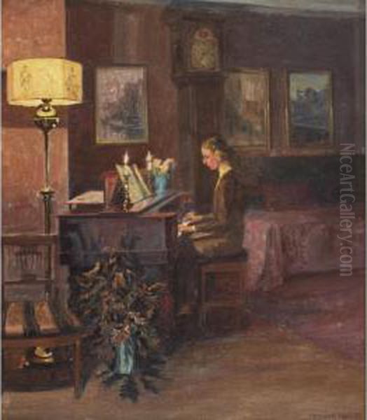 Woman At The Piano Oil Painting by Robert Panitzsch