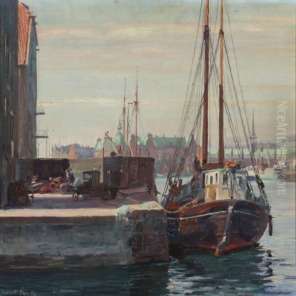 Scenery From The Port Of Copenhagen Oil Painting by Robert Panitzsch